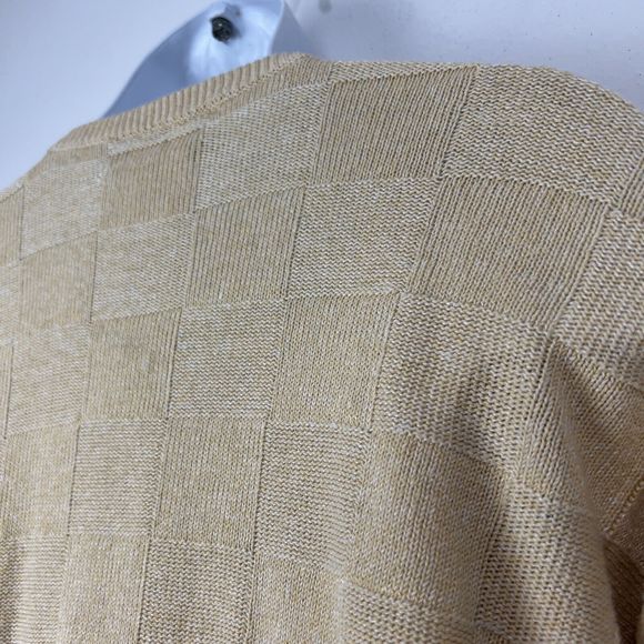 Clan Douglas Sweater Men Large Linen Silk Blend Yellow Check Scotland Pullover - Picture 13 of 15